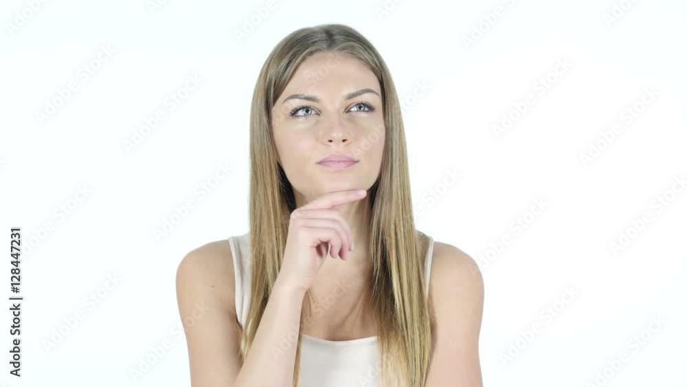 Thinking, Portrait of Pensive Woman, White Background Thinking, Portrait of Pensive Woman, White Background