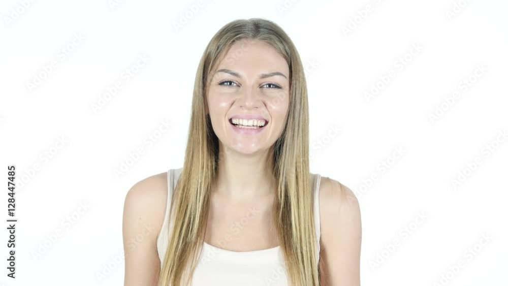 Woman Doing Online Video chat, White Background Woman Doing Online Video chat, White Background