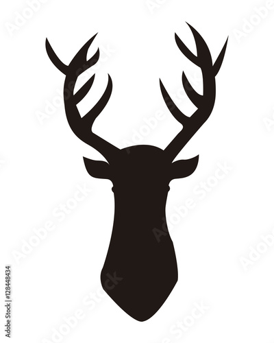 Frontal silhouette of a deer isolated with white background
