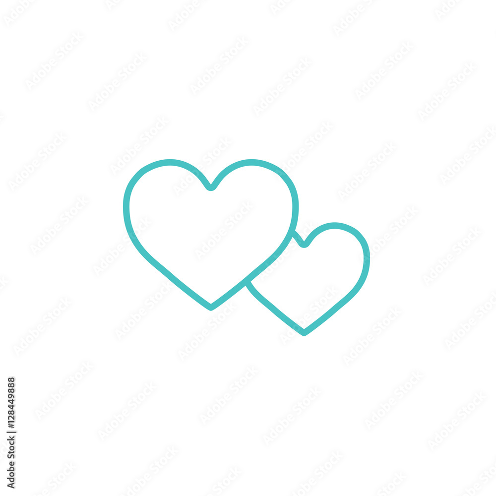 couple of hearts love romantic outline line icon blue on white couple of hearts love romantic outline line icon blue on white