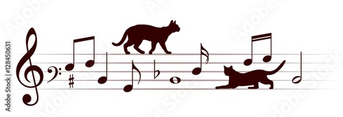 Musical notes with cats. 