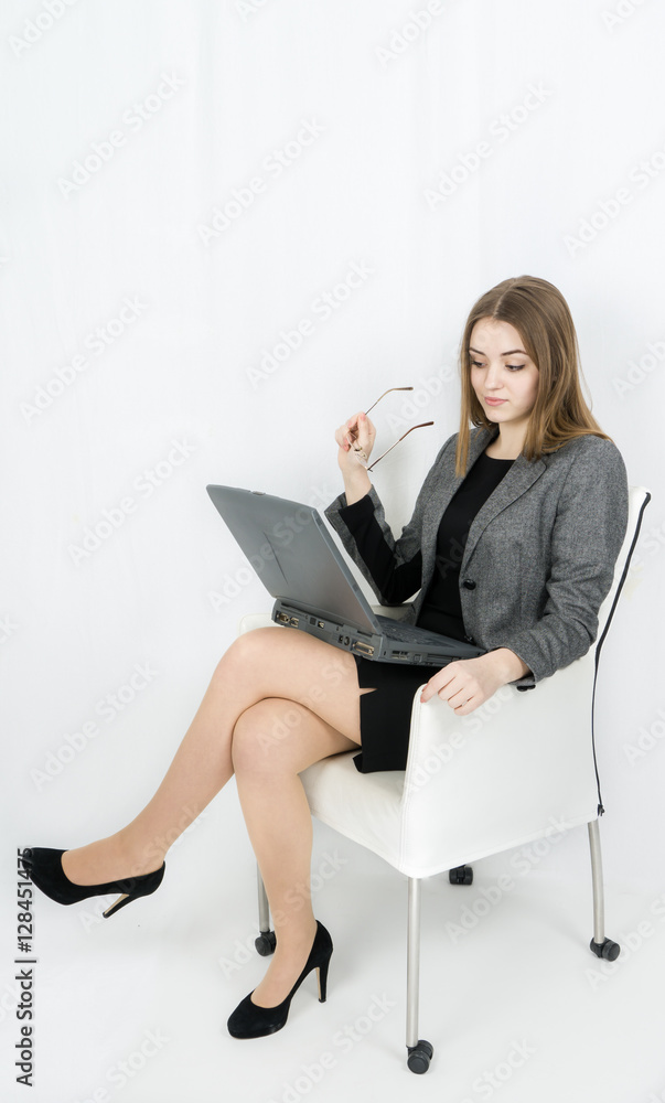 business woman laptop on white background business woman laptop on white background