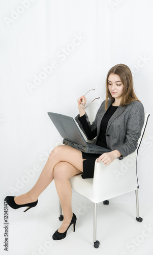 business woman laptop on white background