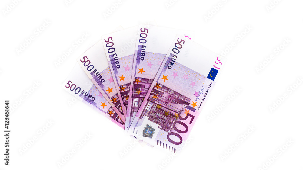 five hundred euro banknotes isolated on white background. cash m five hundred euro banknotes isolated on white background. cash m