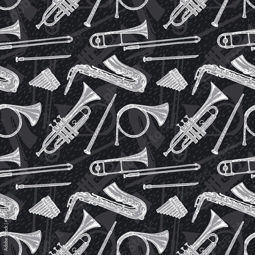 Seamless Pattern With Wind Musical Instruments