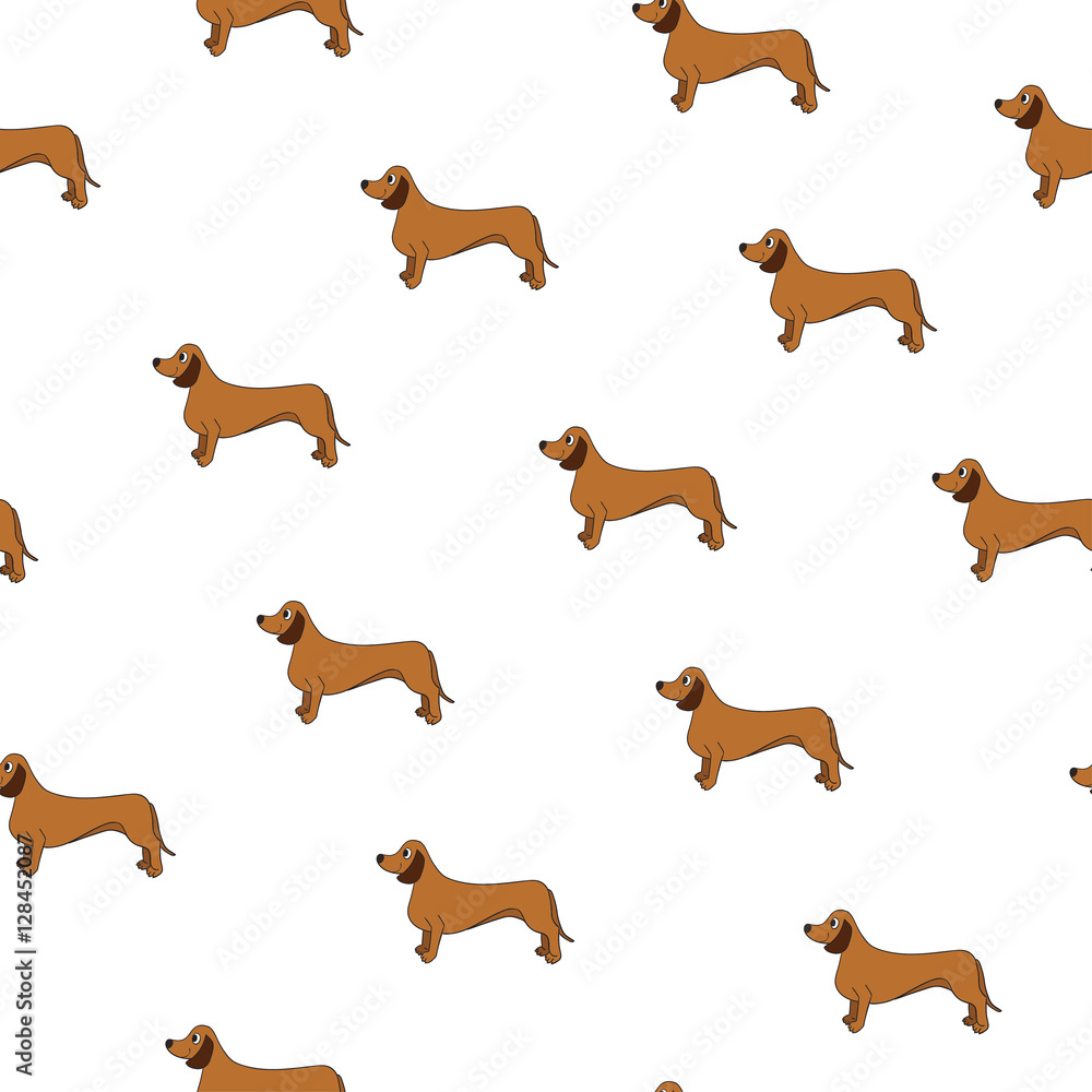 Unusual seamless pattern with cute dog. Breed dachshund