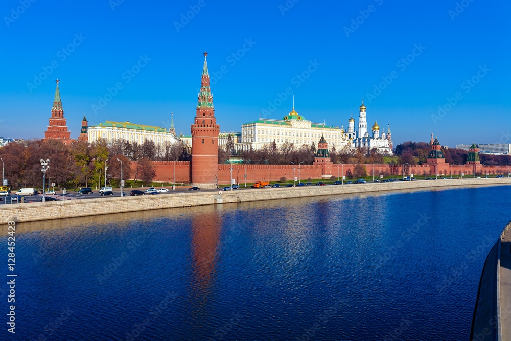 The embankment of the Moscow river with Kremlin, Russia