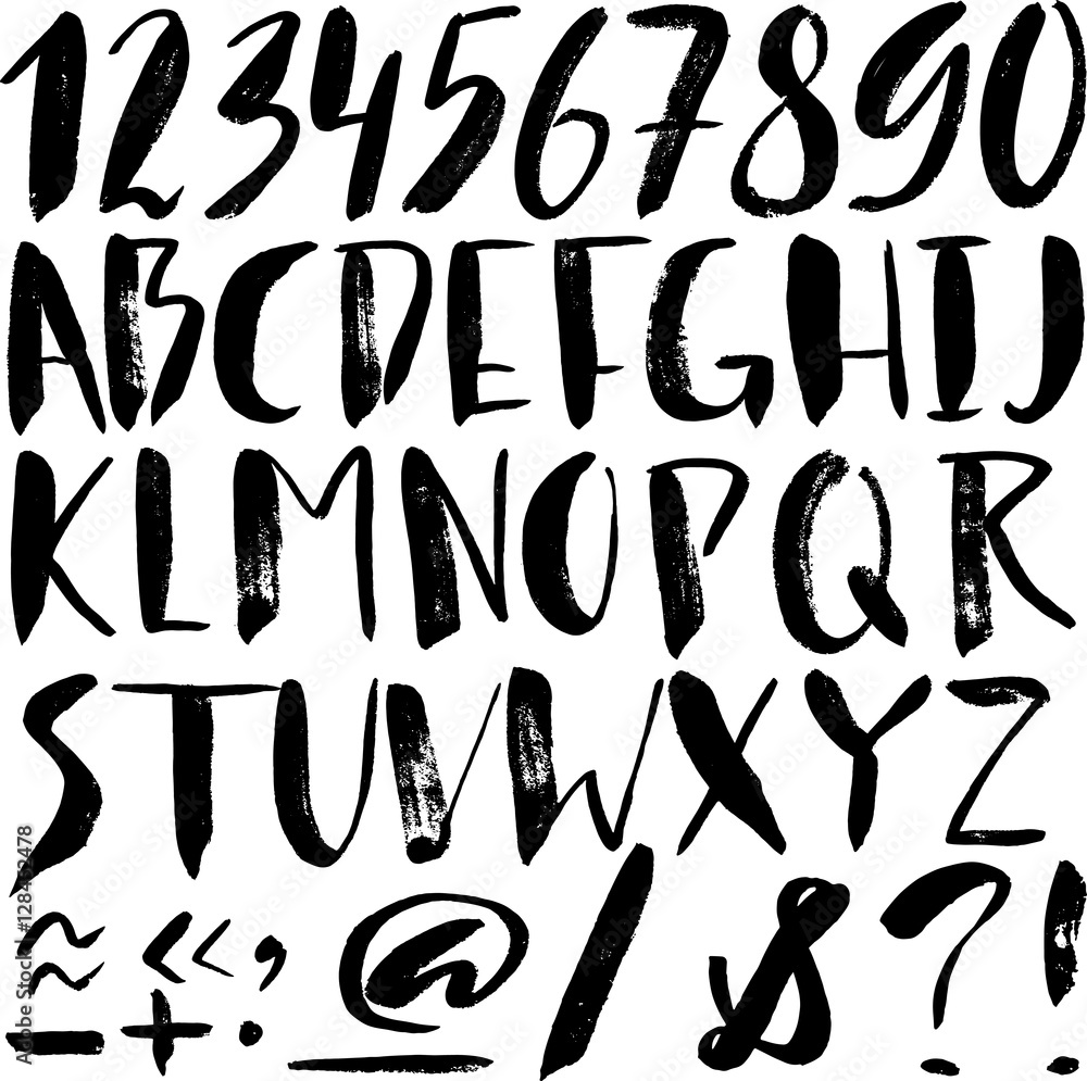 Hand drawn font made by dry brush strokes. Grunge style alphabet Hand drawn font made by dry brush strokes. Grunge style alphabet