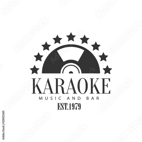 Half Vinyl Recors Framed With Stars Karaoke Premium Quality Bar Club Monochrome Promotion Retro Sign Vector Design Template