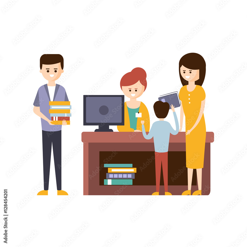 Library Or Bookstore With People Using Help Of Librarian To Choose The Books Library Or Bookstore With People Using Help Of Librarian To Choose The Books