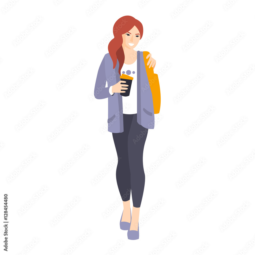 Girl In Leggings And Jacket With Coffee Paper Cup Part Of The Collection Of Young Professional People Office Style And Street Fashion Looks Girl In Leggings And Jacket With Coffee Paper Cup Part Of The Collection Of Young Professional People Office Style And Street Fashion Looks
