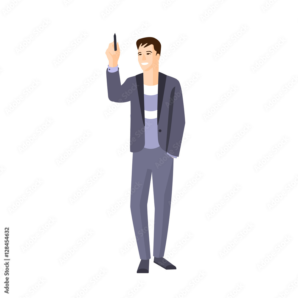Man In Jacket On Sweater Writing On Whiteboard Part Of The Collection Of Young Professional People Office Style And Street Fashion Looks Man In Jacket On Sweater Writing On Whiteboard Part Of The Collection Of Young Professional People Office Style And Street Fashion Looks