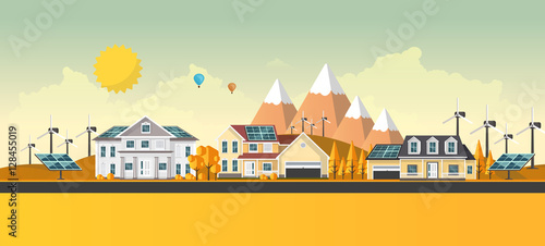 Flat Illuastration of american homes in autumn. Abstract Vector Design.

