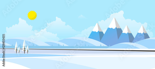 Winter Landscape Background. Flat Vector Illustration    