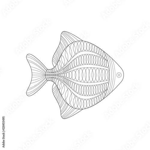 Aquarium Fish Sea Underwater Nature Adult Black And White Zentangle Coloring Book Illustration