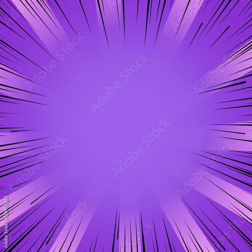 Manga comic book flash purple explosion radial lines background.