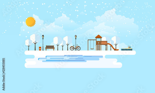 Public park in Winter. Abstrract Vector Flat illustration.

