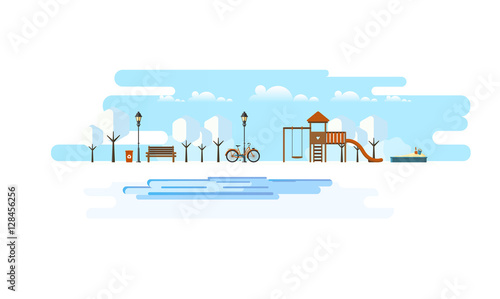 Public park in Winter. Abstrract Vector Flat illustration.

