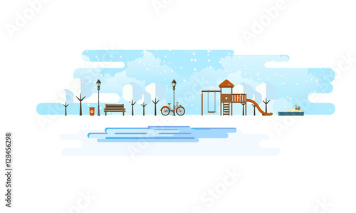 Public park in Winter. Abstrract Vector Flat illustration.

