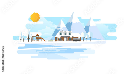 Winter Landscape Background. Flat Vector Illustration

