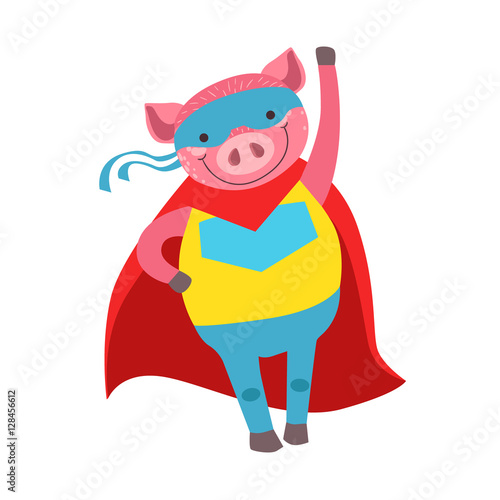 Pig Animal Dressed As Superhero With A Cape Comic Masked Vigilante Character