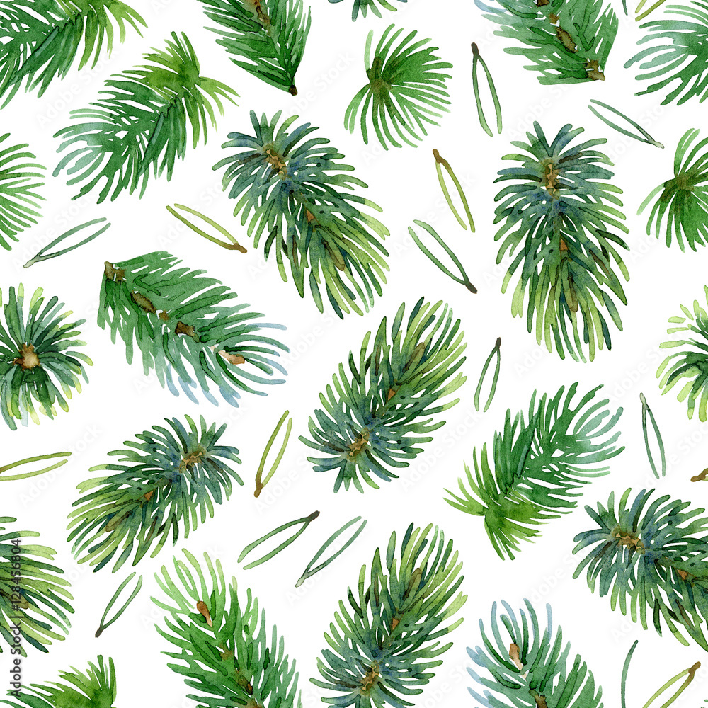 Christmas seamless pattern with pine branches