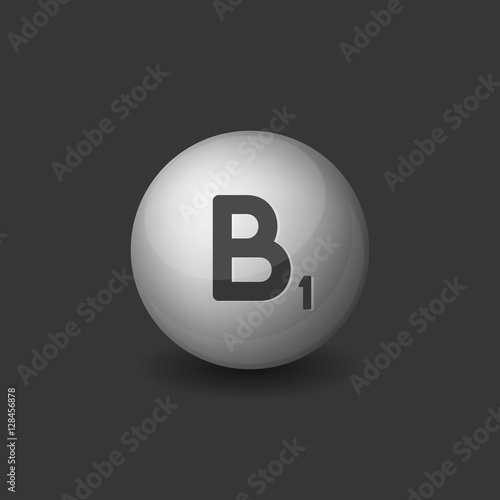 Vitamin B1 Silver Glossy Sphere Icon on Dark Background. Vector