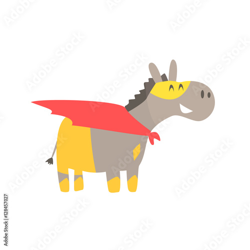 Donkey Smiling Animal Dressed As Superhero With A Cape Comic Masked Vigilante Geometric Character