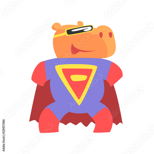 Hippo Smiling Animal Dressed As Superhero With A Cape Comic Masked Vigilante Geometric Character