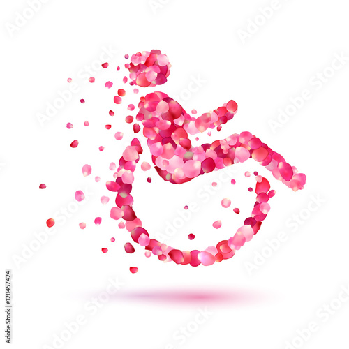 Disabled woman icon of rose petals