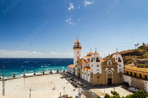 Panorama of Candelaria major square, a famous touristic town in Tenerife and Basilica Catholic church on the right, Candelaria. Tenerife. Canary islands. Spain photo