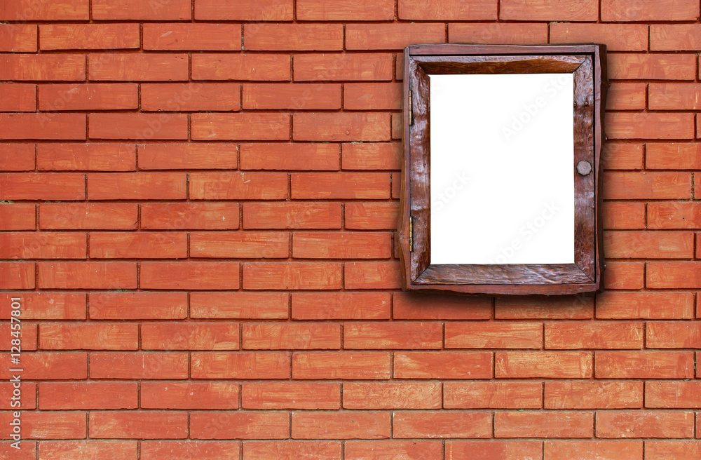 wood picture frame on brick background wood picture frame on brick background