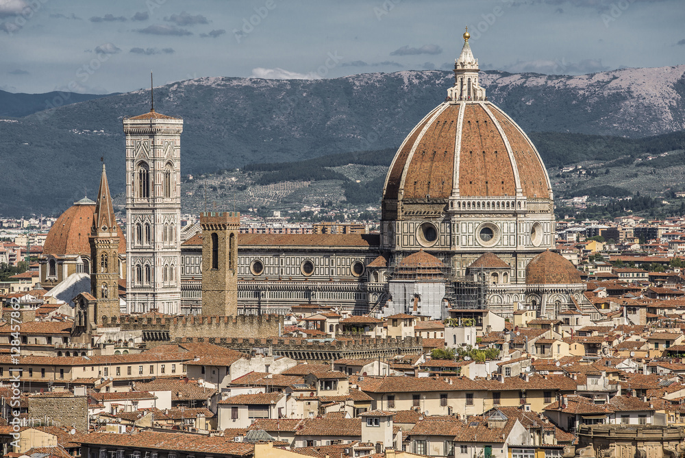 Florence, Italy- August 12, 2016: Cityscape of the city of Florence with the Church Santa Maria del Fiore in Florence, Italy