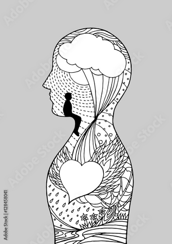 human head, chakra power, inspiration abstract thought, world, universe inside your mind mental