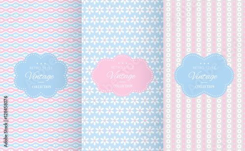 Baby pastel different vector seamless patterns. © Hanna