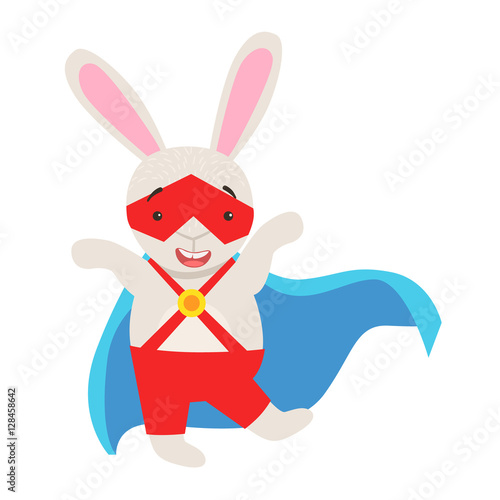 White Bunny Animal Dressed As Superhero With A Cape Comic Masked Vigilante Character