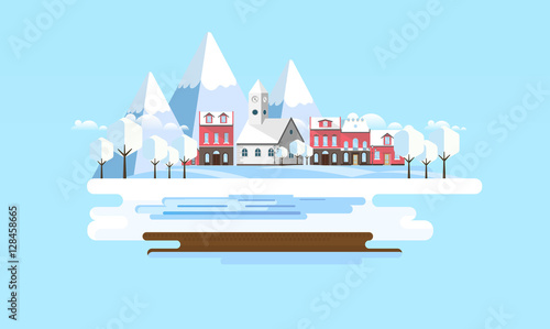 Winter Abstract Landscape Background. Flat Vector Illustration.