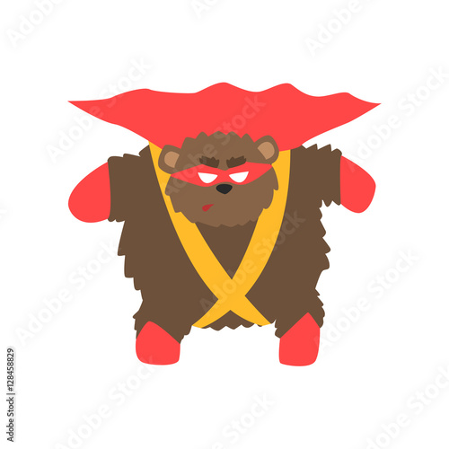 Brown Bear Animal Dressed As Superhero With A Cape Comic Masked Vigilante Geometric Character