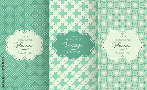 Retro mint and emerald vector seamless patterns