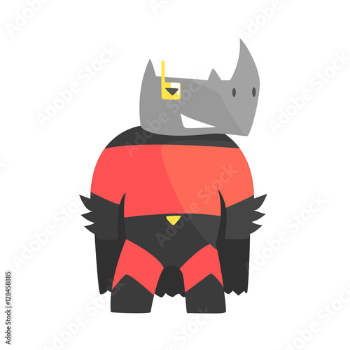 Rhinoceros Smiling Animal Dressed As Superhero With A Cape Comic Masked Vigilante Geometric Character