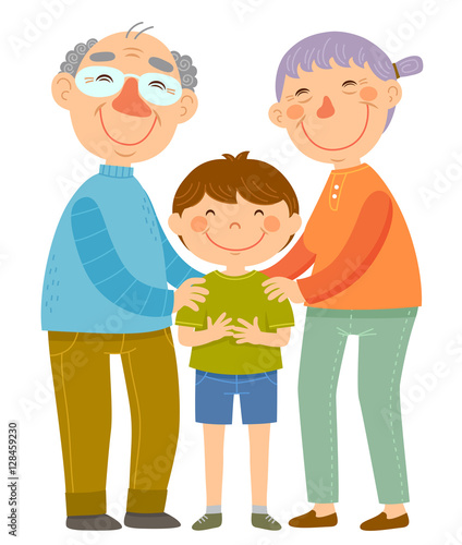 happy grandparents standing with their grandson
