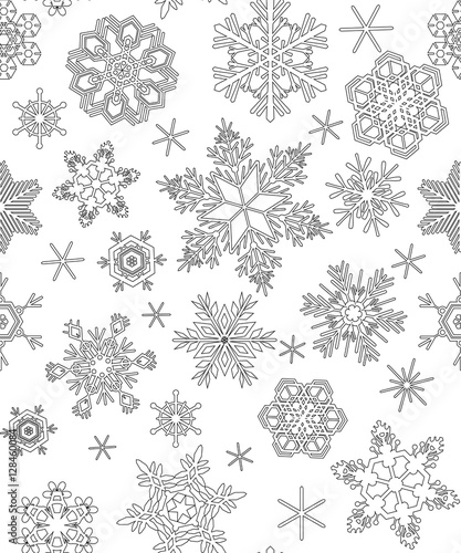 Seamless pattern with snowflakes, adult coloring