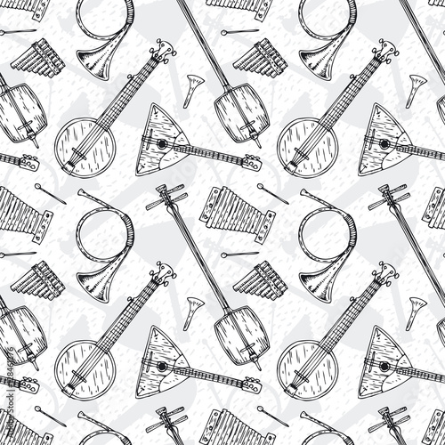 Seamless Pattern with Folk Musical Instruments
