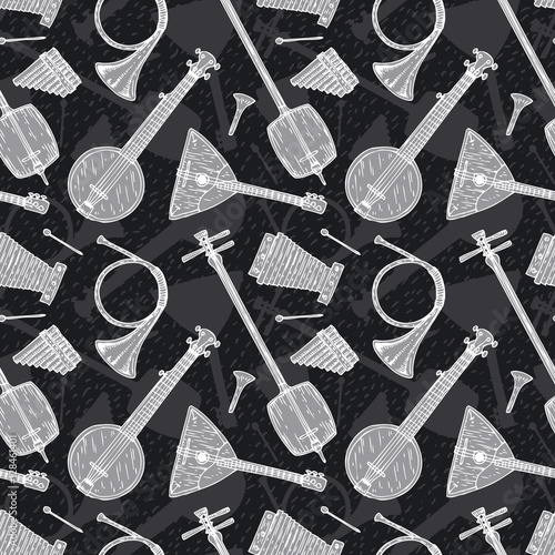 Seamless Pattern with Folk Musical Instruments