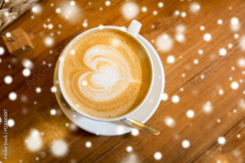 close up of coffee cup with heart shape drawing