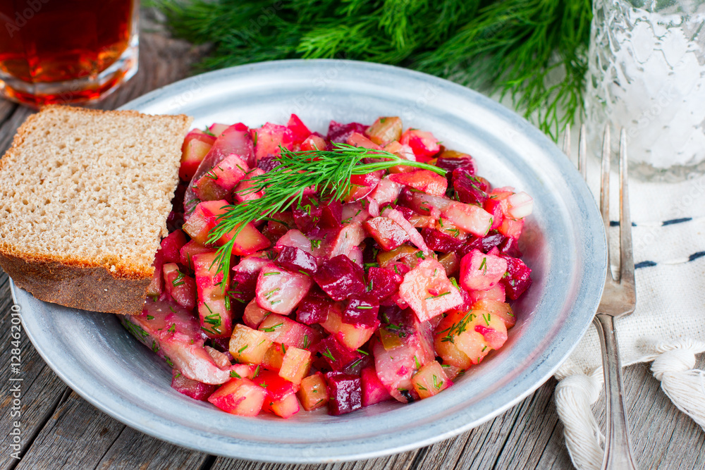 Salad with beets and salty herring Salad with beets and salty herring