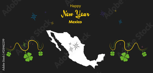 Happy New Year illustration theme with map of Mexico