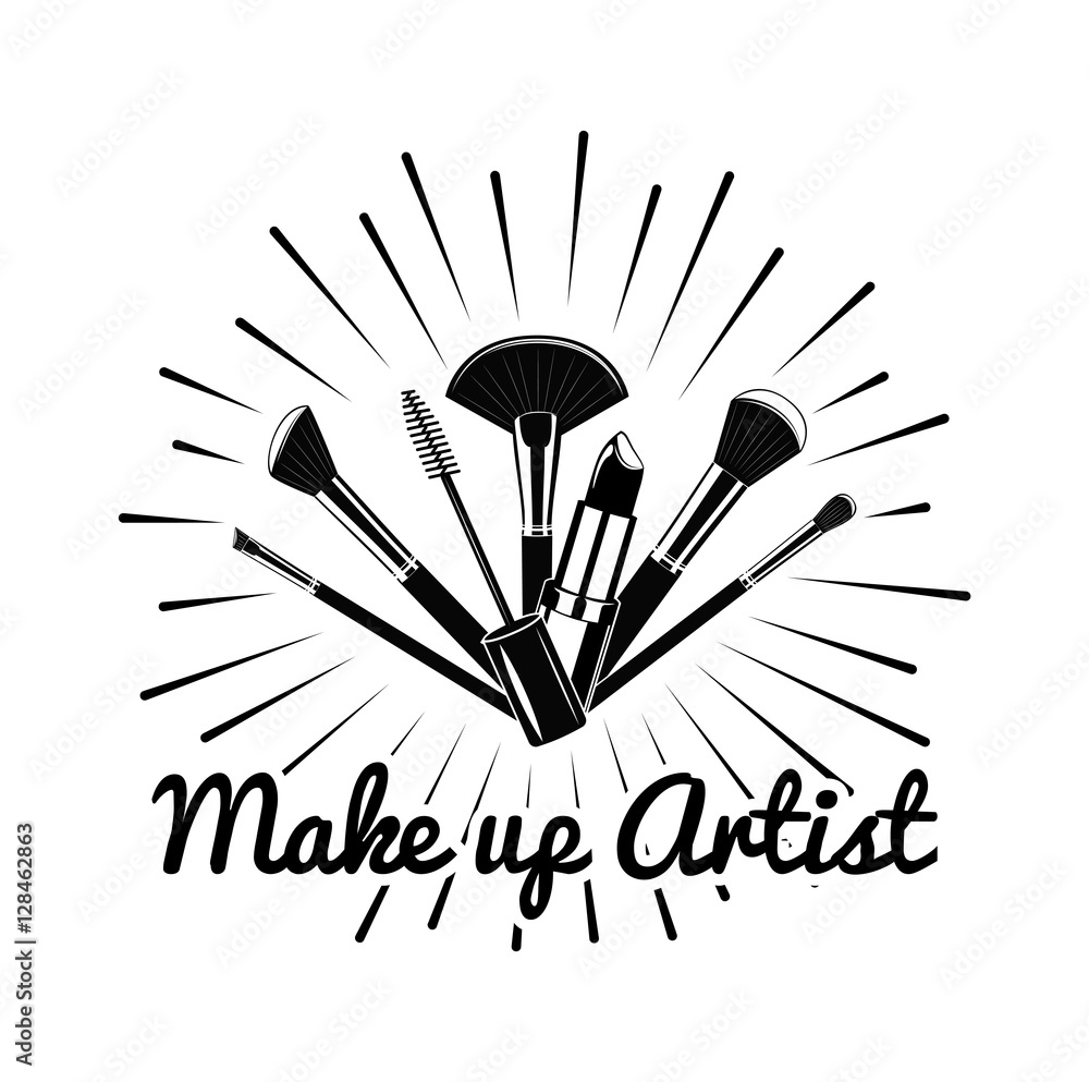 Beauty Salon Badge. Makeup Brushes. Make Up Artist badge Stock