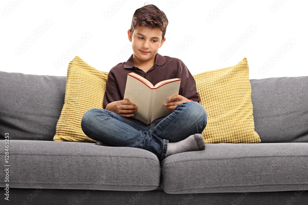 Boy sitting on a sofa and reading a book Boy sitting on a sofa and reading a book