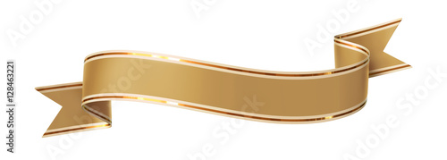 Curled golden ribbon banner with gold border - arc up and down with wavy ends 